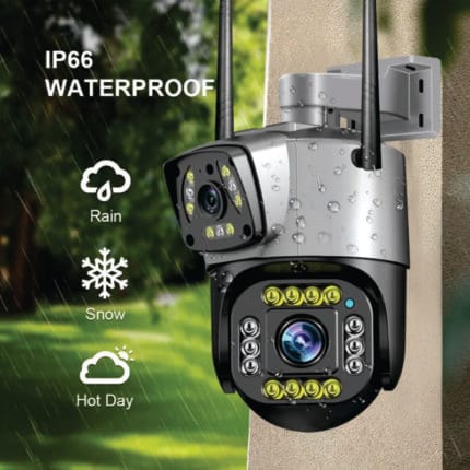 ip66 waterproof rain snow hot day dual camera wirless security camera 2mp home defense solution in lahore Pakistan