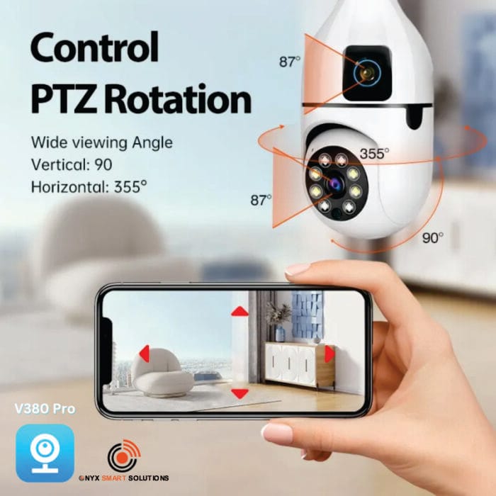 control ptz rotation wide viewing angle V380 Pro Bulb WIFI Dual Lens Camera - Your Ultimate Home Security Solution
